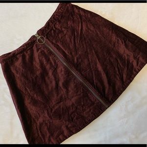 Free People Burgundy velvet zip skirt